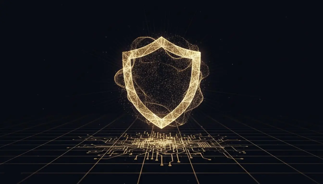 Digital security shield representing dating safety and privacy protection