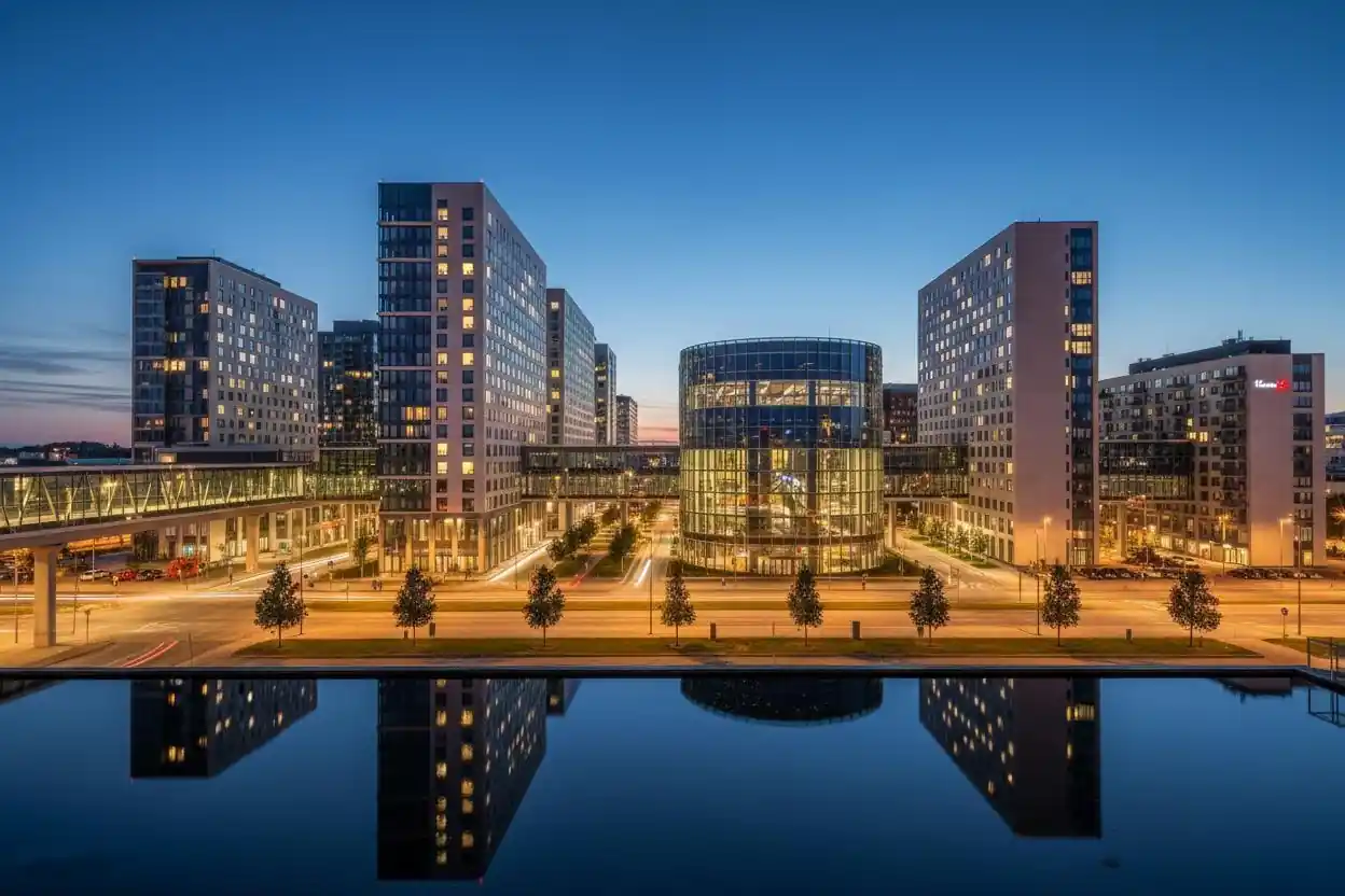 Vantaa modern airport city with glass buildings